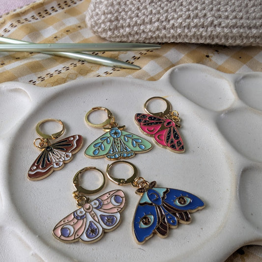Whimsical Moth Stitch Markers | Set of 5 for Knitting & Crochet