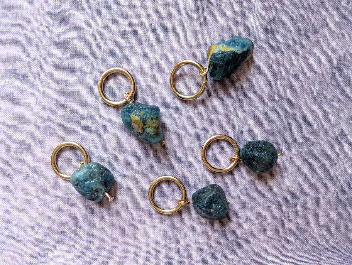 Blue Apatite Stitch Markers | Set of 5 for Knitting & Crochet