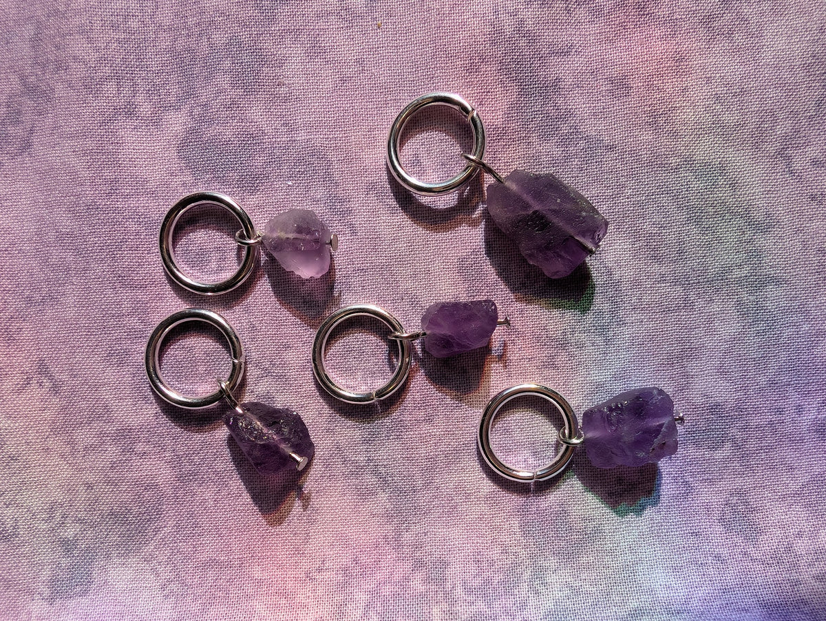 Amethyst Stitch Markers | Set of 5 for Knitting & Crochet