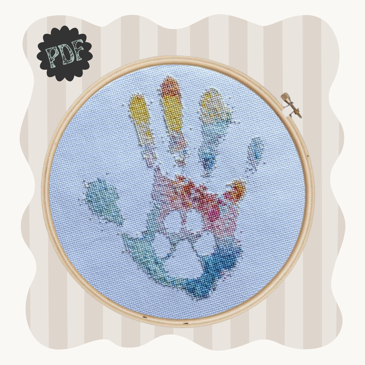 Paw Print Hand - cross stitch pattern